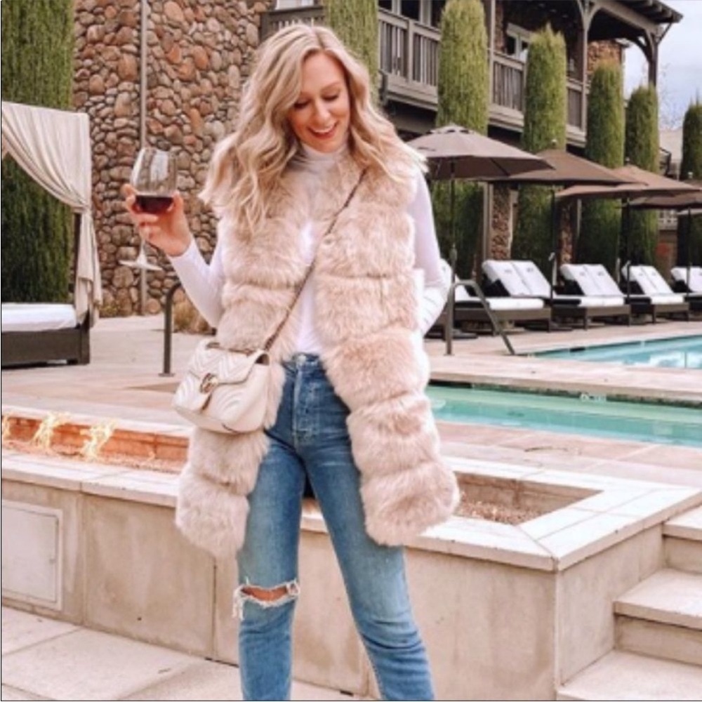 Women's Cream Faux Fur Vest